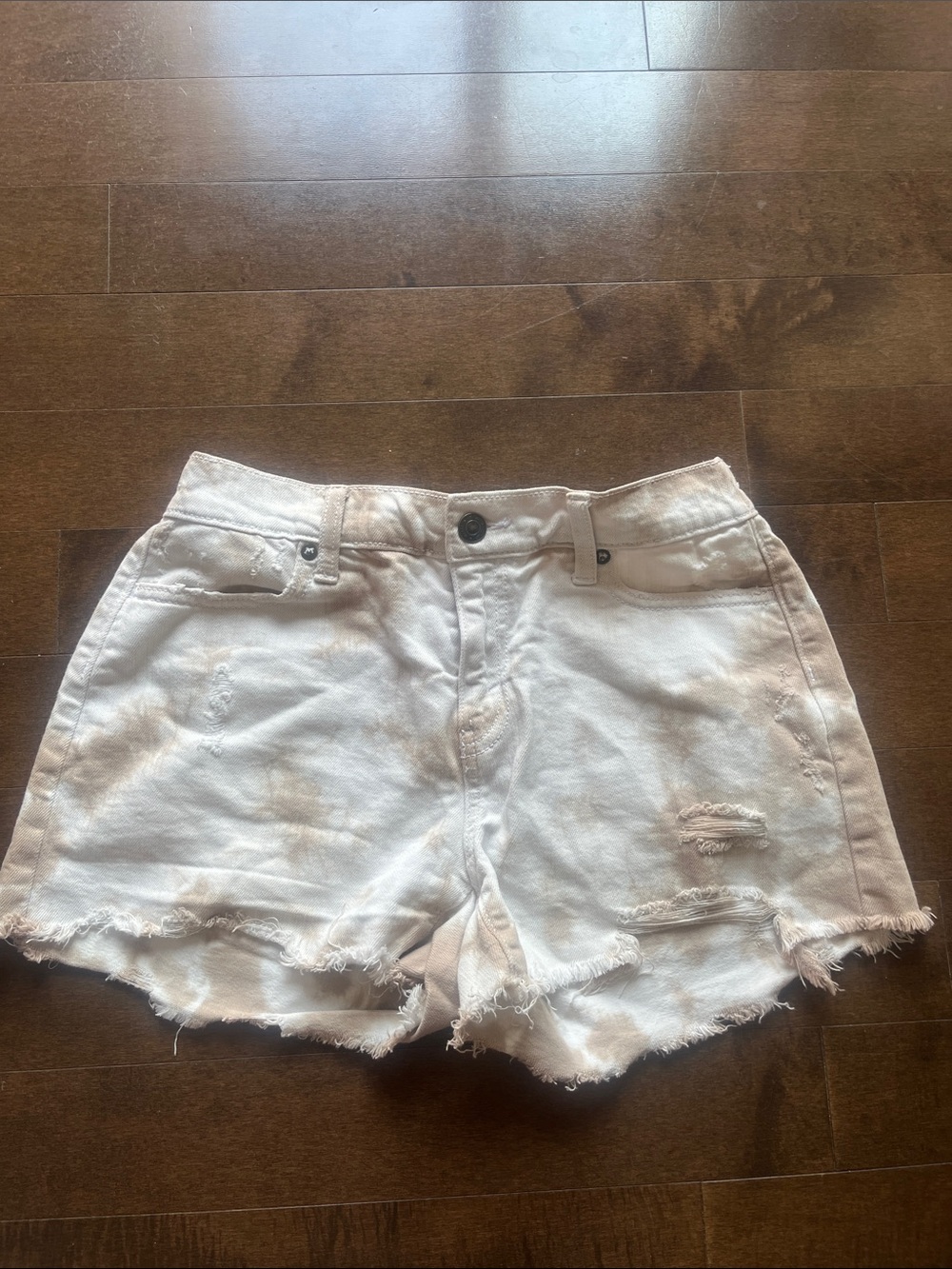 aerie Light White Distressed Denim Cutoff Shorts